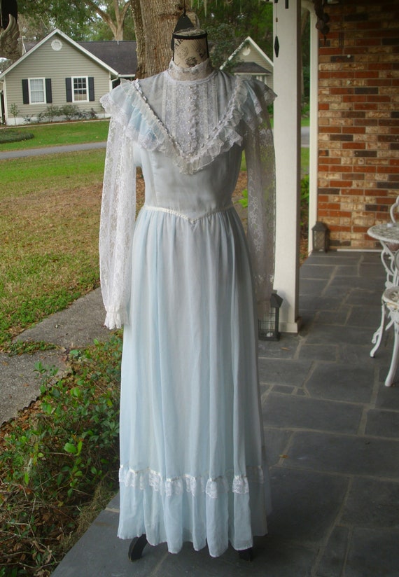 Gunne Sax Dress "Blue in Summer Winds" Vintage Me… - image 9