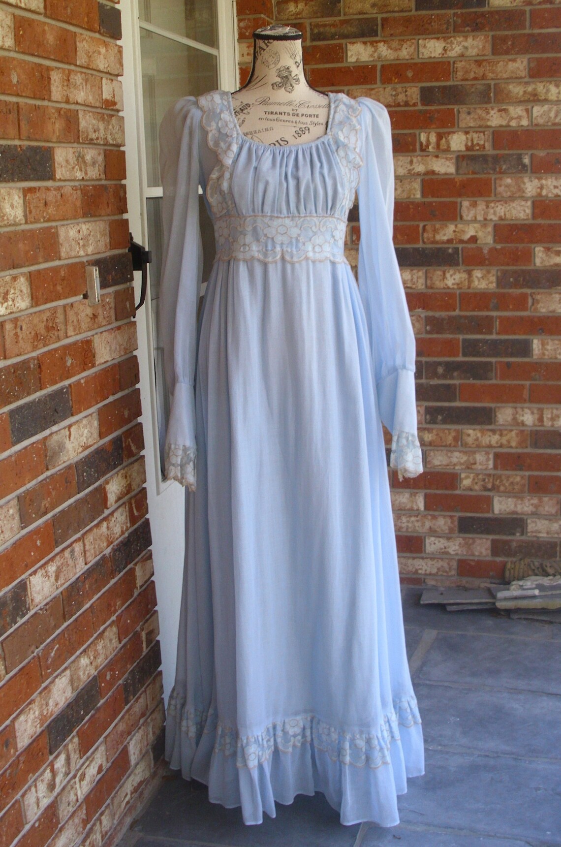 Black Label Gunne Sax Dress Ren Style in Blue Voile and Lace - Etsy