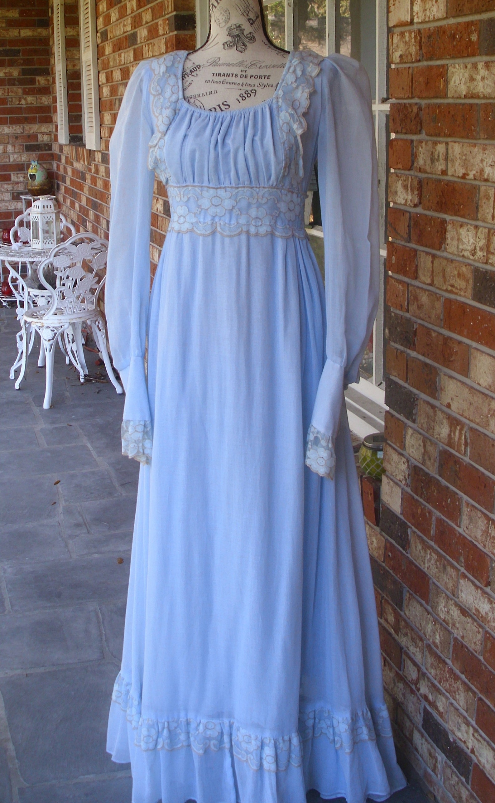 Black Label Gunne Sax Dress Ren Style in Blue Voile and Lace Size 11 - Etsy