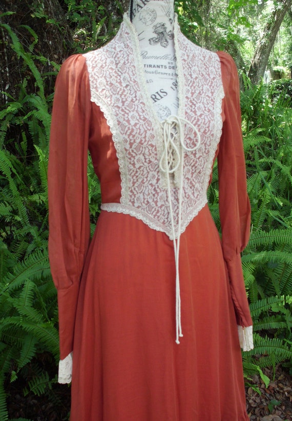 Gunne Sax Dress Black Label in Rust and Cream Lace wi… - Gem