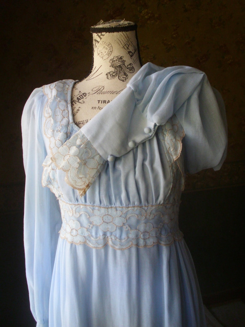 Black Label Gunne Sax Dress Ren Style in Blue Voile and Lace - Etsy