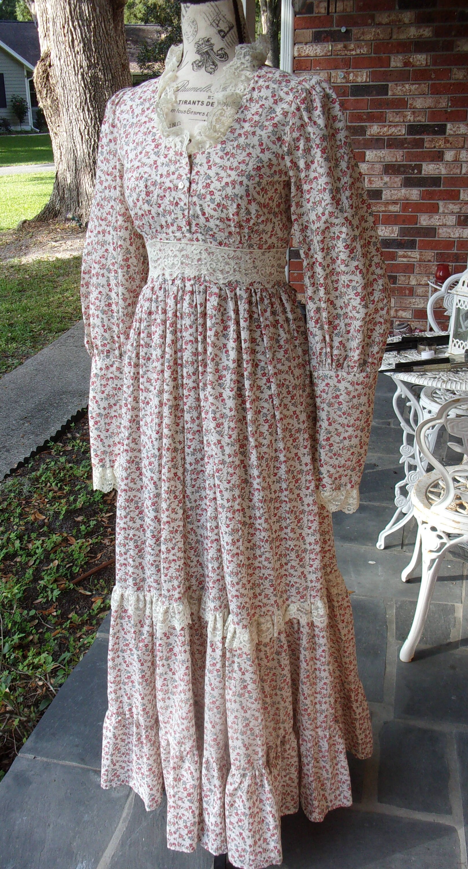 Gunne Sax Dress Cream Calico and Lace in Vintage - Etsy
