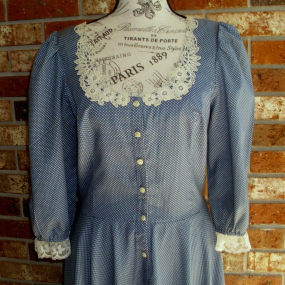 Gunne Sax Dress White Dots on Cornflower Blue Siz