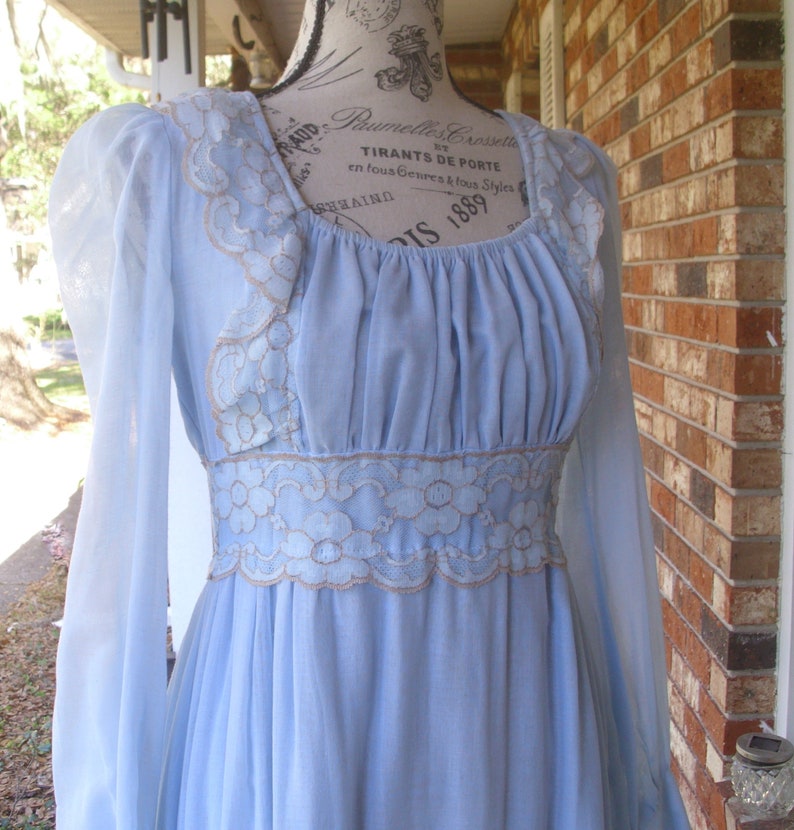 Black Label Gunne Sax Dress Ren Style in Blue Voile and Lace - Etsy