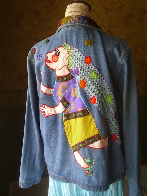 Chico's Denim Jacket Wearable Art 'Stargazer' Bead