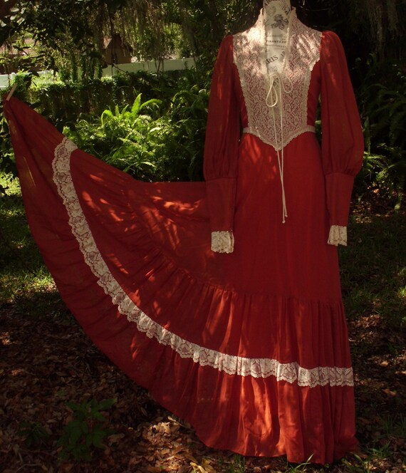 Gunne Sax Dress Black Label in Rust and Cream Lace wi… - Gem