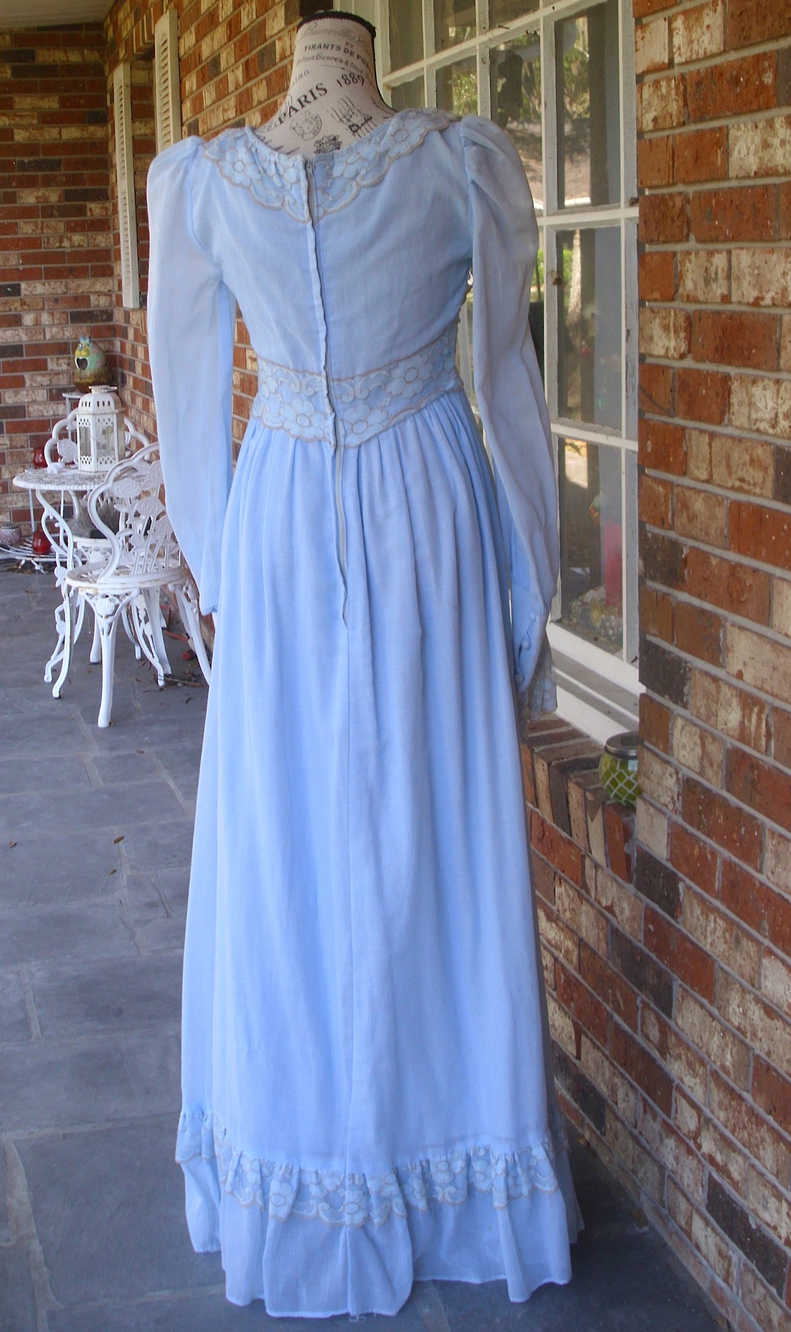 Black Label Gunne Sax Dress Ren Style in Blue Voile and Lace Size 11 - Etsy