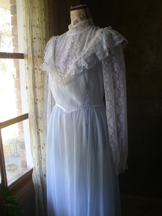 Gunne Sax Dress "Blue in Summer Winds" Vintage Me… - image 4