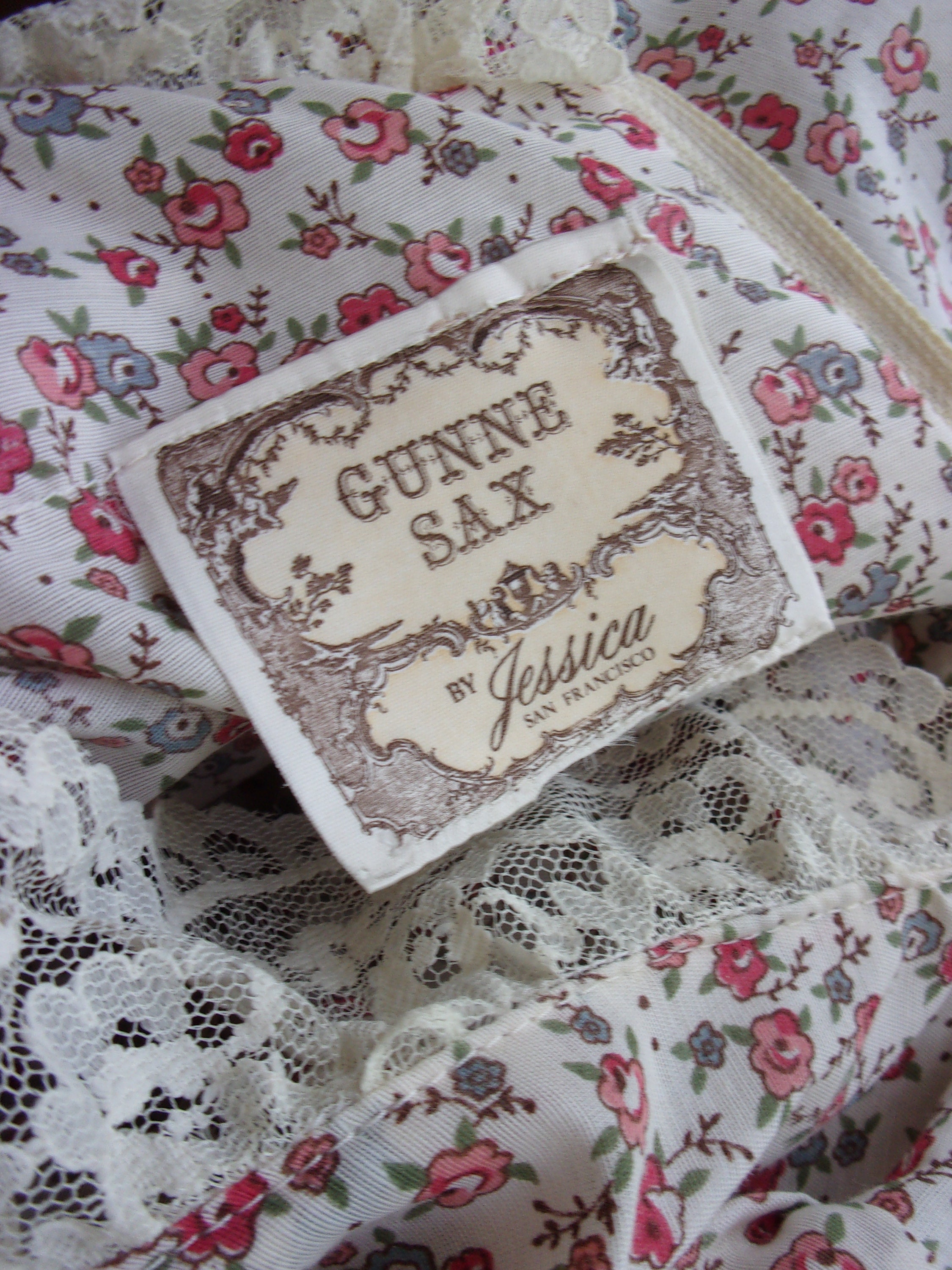 Gunne Sax Dress Cream Calico and Lace in Vintage - Etsy