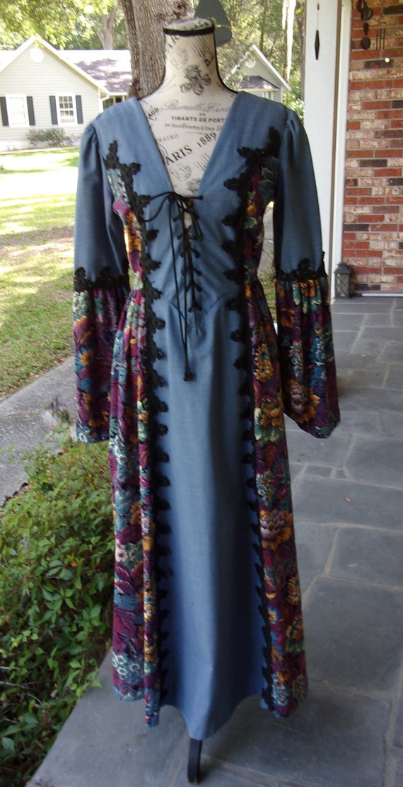 Black Label Gunne Sax Dress Blue Floral Tapestry and Tie - Etsy