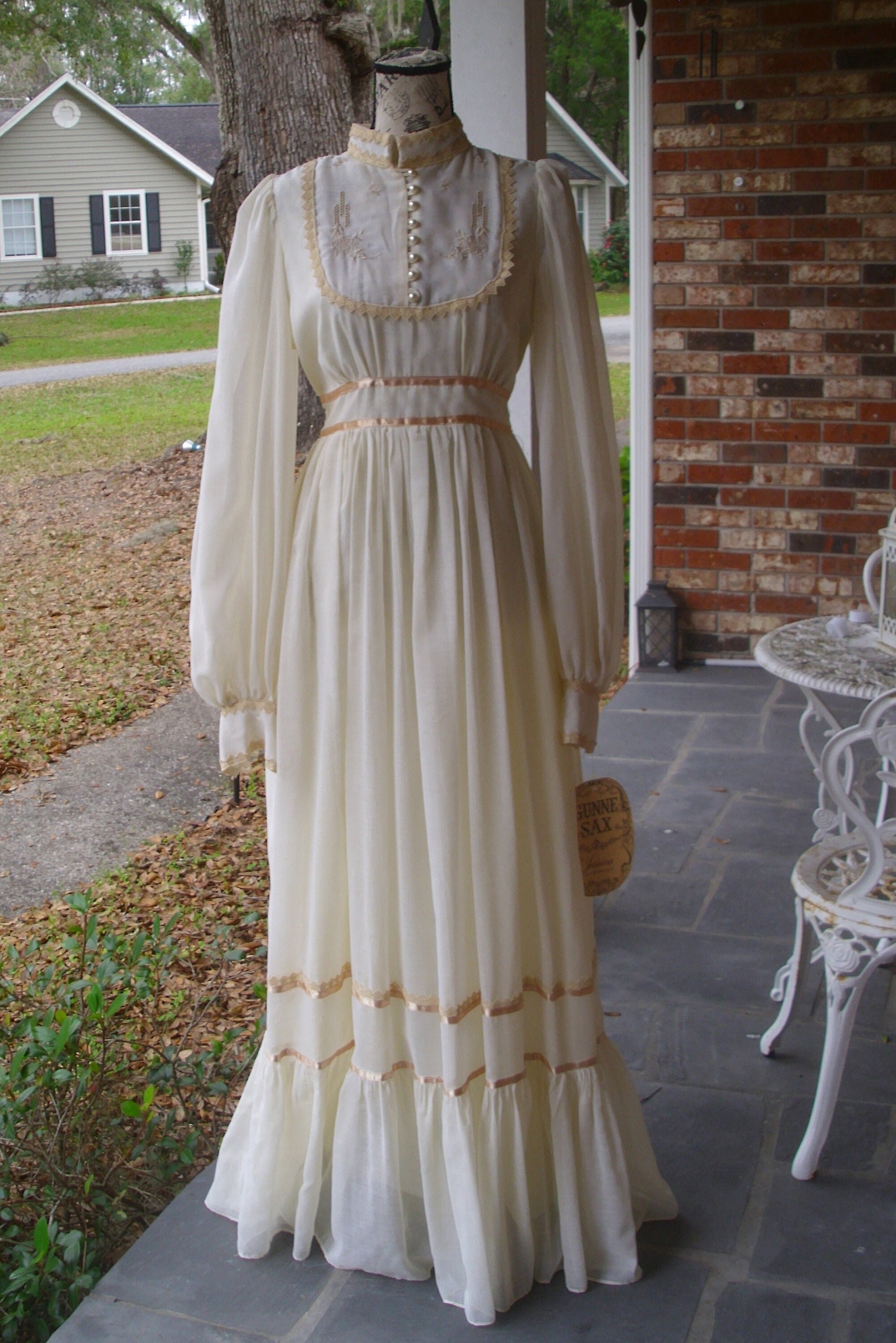Gunne Sax Gold Label Dress Cream Voile, Ribbon and Lace Size