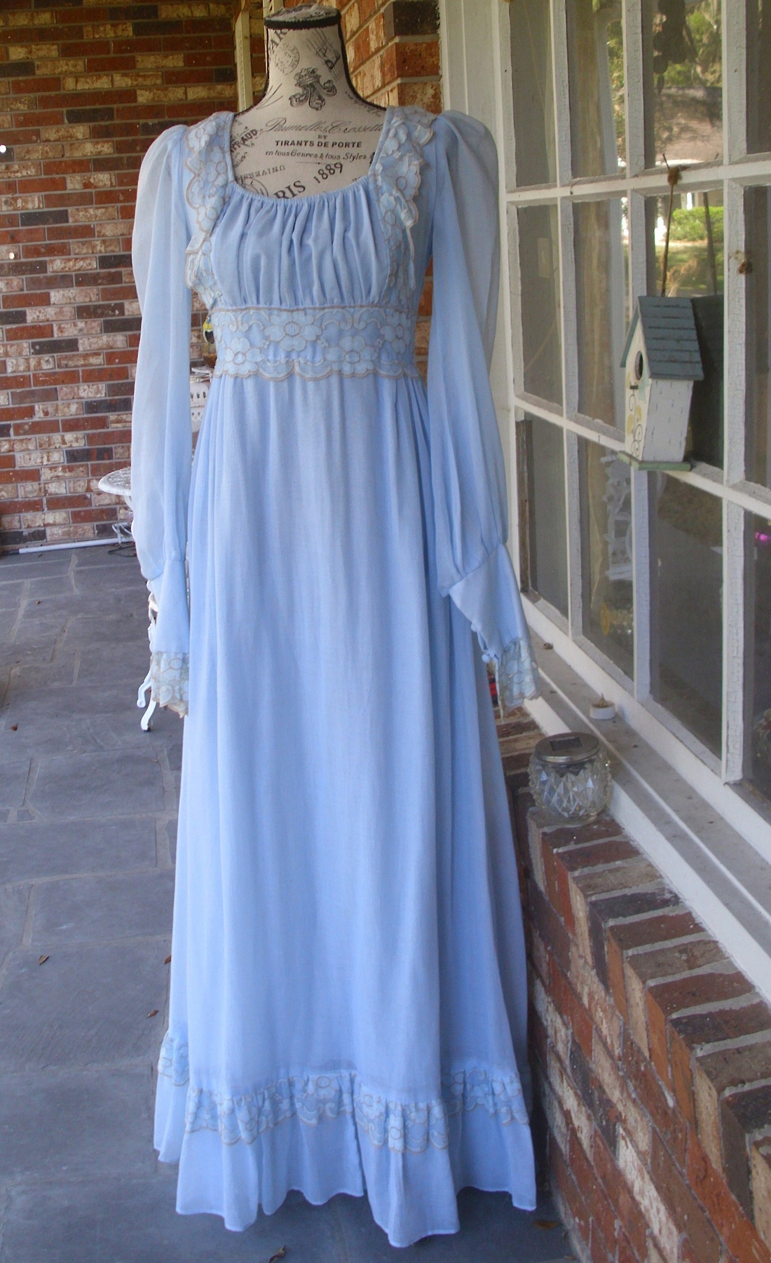 Black Label Gunne Sax Dress Ren Style in Blue Voile and Lace Size 11 - Etsy