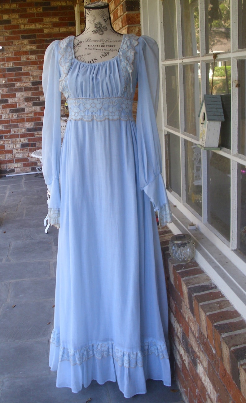 Black Label Gunne Sax Dress Ren Style in Blue Voile and Lace - Etsy