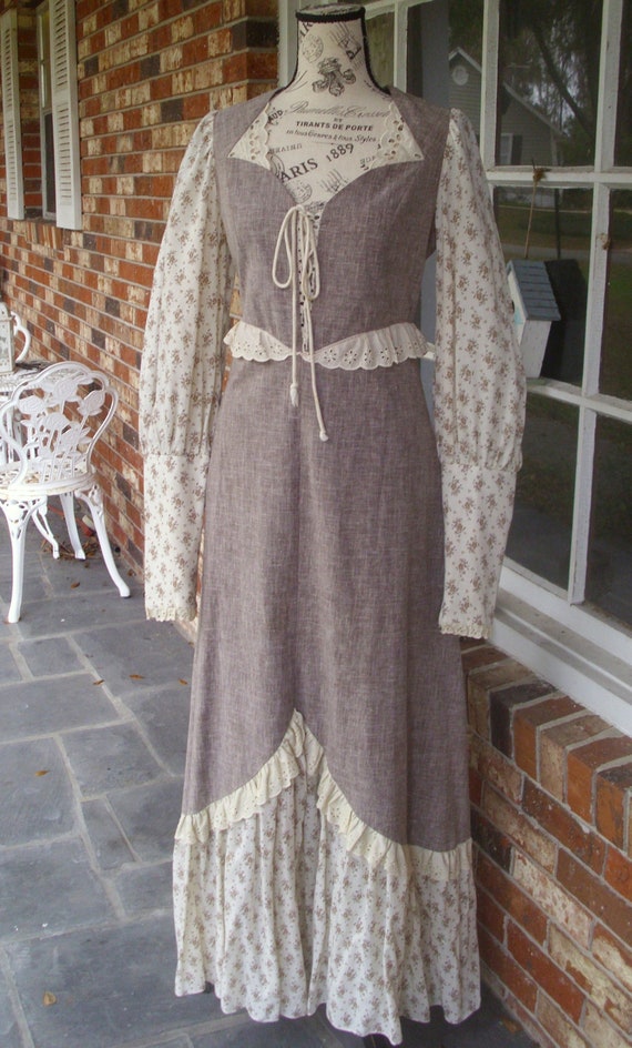 Gunne Sax Black Label Brown Chambray Dress with Ca