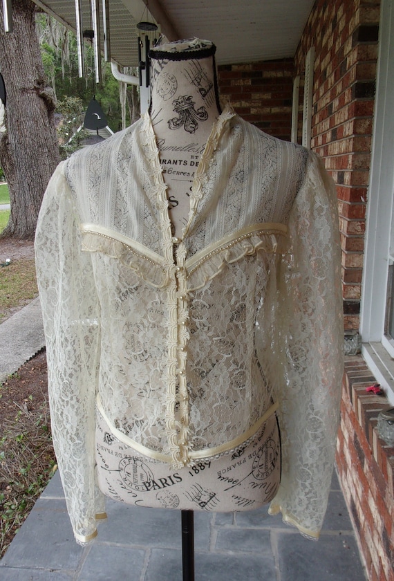 Gunne Sax Lace Jacket with Pearled Accents - image 1