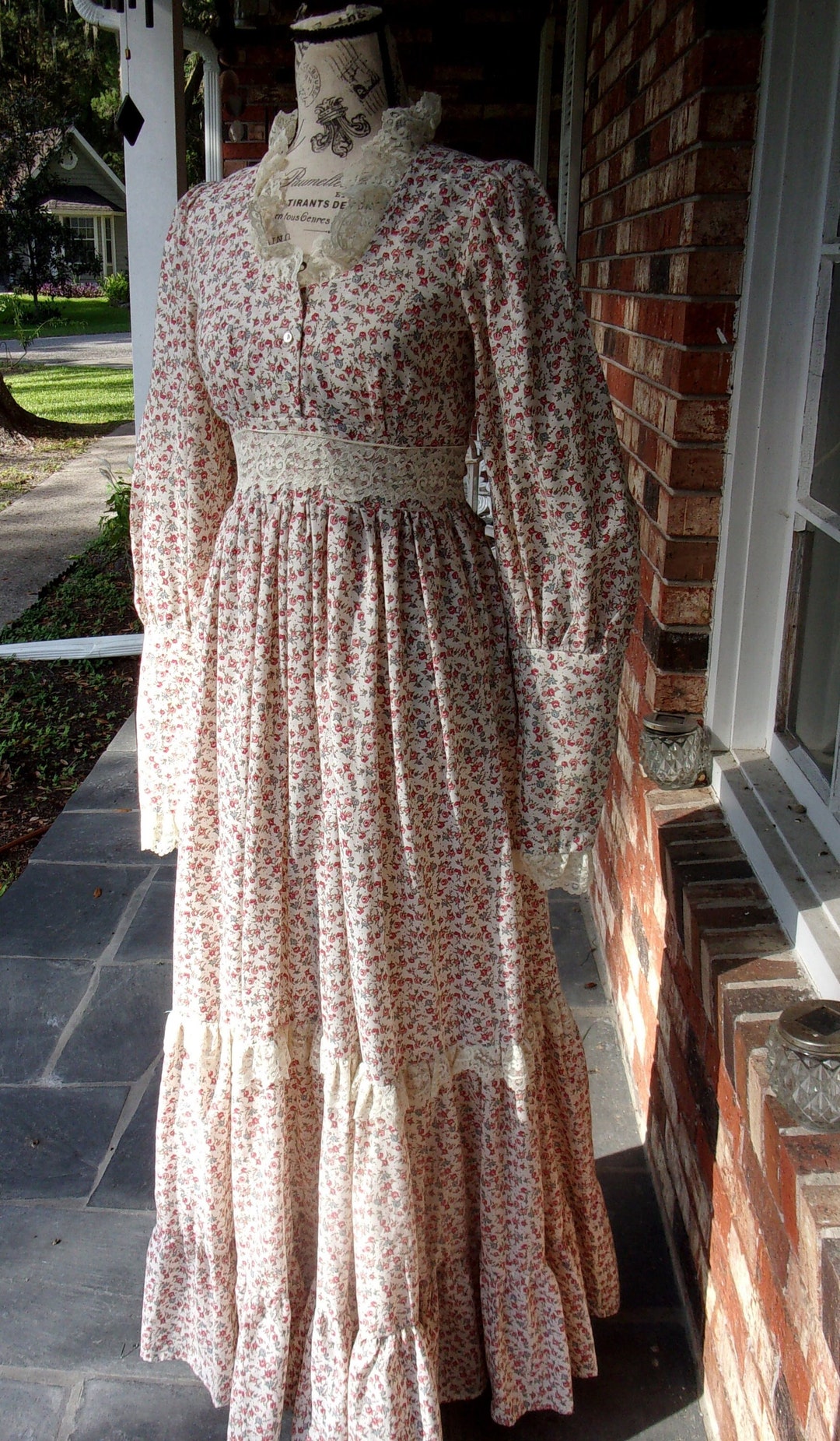 ◆kabotentyan◆ Gunne Sax Dress Cream Calico and Lace in Vintage - Etsy