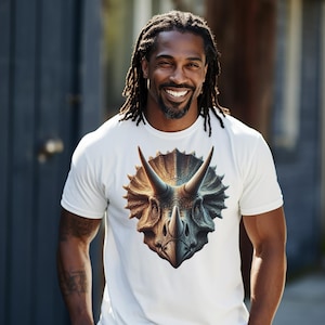 Triceratops dinosaur T-shirt, fun dino gift idea for Jurassic lovers, funny reptile present for him or her, cool graphic animal vintage tee.
