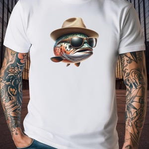 Salmon fly fishing T-shirt, funny fish enthusiast apparel gift idea for fisherman, Dad Grandad cool present, classic cotton angler adult tee