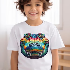 Kids colourful crocodile T-shirt, funny reptile lover apparel, for boys and girls, cool croc lover T, comical children&#39;s croc enthusiast te.