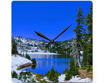 Winter Day Lake Bend Oregon Acrylic Wall Clock, Unique Home Decor, Nature Lover Gift, Cabin Wall Art, Mountain Retreat Decor, Outdoor