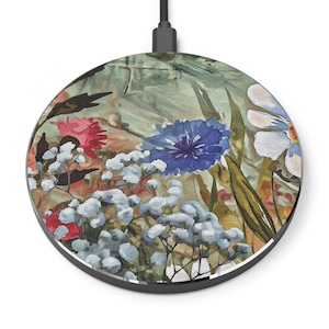 Floral Wireless Charger, Aesthetic Phone Charger, Fast Charging Pad, Unique Desk Decor, Mothers Day Gift, Flower Art