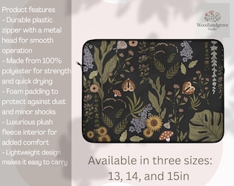 Capa para laptop com estampa floral botânica, acolchoada e em poliéster.