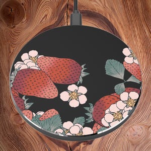 Floral Wireless Charger - Fast Charging Station, Berry Design, Phone Accessory, Tech Gift for Her, Home Decor