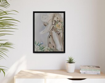 Impresión artística en lienzo de caballo floral, decoración de pared enmarcada, decoración de oficina inspirada en la naturaleza, regalo para amantes de los animales, decoración de casa de campo