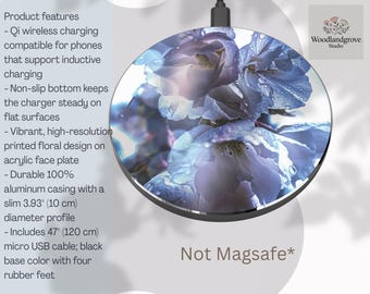 Blue Floral Blossom Wireless Charger | Floral Phone Charging Pad