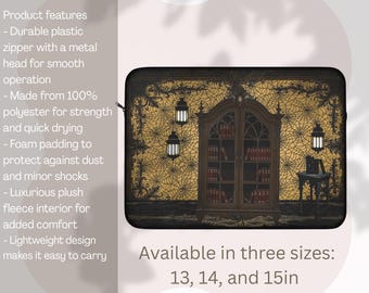 Dark Academia Laptop Sleeve | Fantasy Laptop Case, Gift for Students, Cozy Home Office Decor, Halloween, Literary Lover