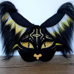 Therian Black Cat Mask | Quadrobics Mask | Night Shaman Cosplay Mask for Quadrobics | LARP Handmade Animal Mask Gift