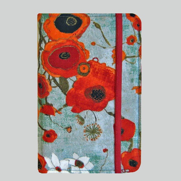 Kindle Cover Hardcover, Kindle Case, eReader, Kobo, Nook, Nexus 7, Kindle Fire HDX, Kindle Paperwhite, Nook GlowLight Large Poppies in Teal