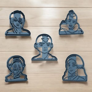 Element Warrior Cookie Cutter Set – 5 Heroic Faces, Anime-Inspired, 3D Printed, 3.5&quot;