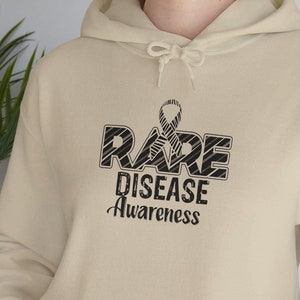 Rare Disease Awareness Zebra Ribbon Hoodie Sweatshirt - Warm Cozy Gift for Her, Chronic Illness Shirt, Rare Disease Warrior, Support Ribbon