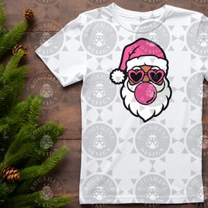 Santa Faces Christmas Bubble Gum Blue Pink Boy Girl Skin tone brown tan white Cheerful Holiday SVG PNG Playful Sublimation Blowing Black