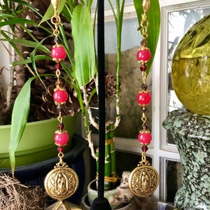 Virgen de Guadalupe Rosary Bead Catholic Christian Drop Earrings