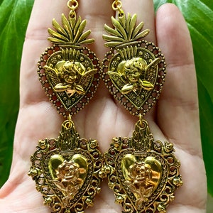 Milagro Sacred Heart Rose Cherub statement earrings