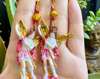 Archangel Michael Statue Saint Catholic Christian Drop Earrings