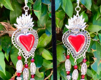 Sacred Heart Virgen de Guadalupe Milagro Charm Drop Earrings