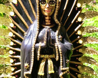OOAK Virgen de Guadalupe Dia De Los Muertos Calavera meksykańska statua