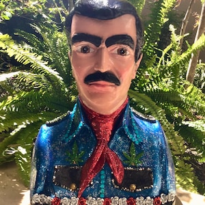 OOAK Jesus Malverde Büste Cjuba Herr Engel der armen mexikanischen Gips Altar Statue Sparschwein