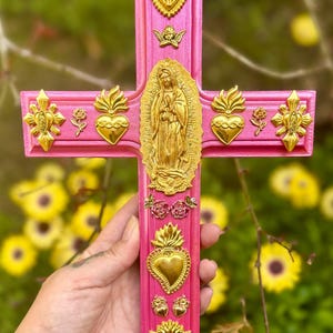 OOAK Virgen de Guadalupe Tonantzin Sacred Heart Milagro Mexican Wall Cross Sculpture