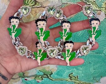 Betty Boop Vintage Cartoon Charm Hearts Chain Hoop Earrings