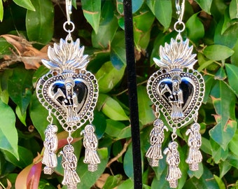 Sacred Heart Santa Muerte Milagro Charm Drop Earrings