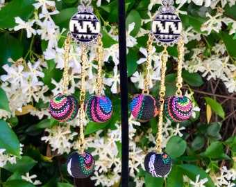 Serape Mexican Blanket Jorongo statement dangle earrings