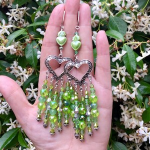 Sacred Heart Aurora Borealis Hand Beaded Drop Earrings