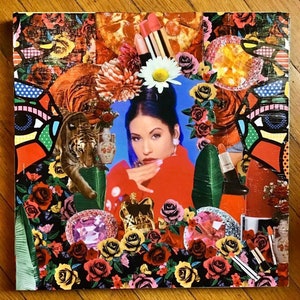 OOAK Original Artwork Mixed Media Collage On Solid Hand Painted Wood Base