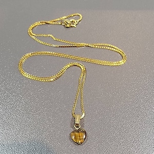 Heart pendant yellow Gold filled sterling chain tiny tigers eye pendant