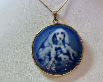 Dog pendant porcelain Bing grondahl Denamrk necklace