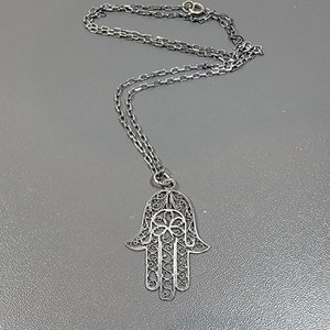 hamsa hand pendant filigree sterling silver chain as is